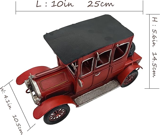 Berfutall-10'' Iron Classic Red Cars Model Collectible Vehicle Decoration, Metal Classic Cars Christmas Decor ，Unique Blend of Vintage, Rustic, for Table Top Decor. (C)