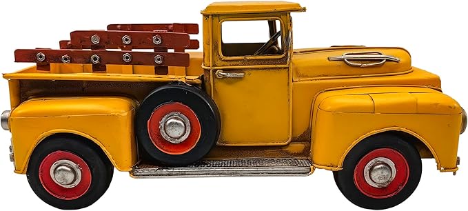 Berfutall-13'' Iron Classic Yellow Truck Pick-up Model Collectible Vehicle Decoration, Metal Truck Christmas Decor ，Unique Blend of Vintage, Rustic, Farmhouse Truck Decor for Table Top Decor. (E)