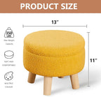 Wimarsbon Storage Ottoman, Modern Round Footrest with Soft Padded Seat, Teddy Velvet Footstool with Wood Legs, Accent Small Table or Plant Stand for Hallway, Living Room (Brilliant Yellow)