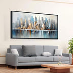 DUNHUANG ART Modern New York City Skyline Wall Art - Abstract Colorful Manhattan Sky Painting for Home & Office Decor - Large Framed Cityscape Picture 24"x48"