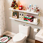 BAYKA Wall Shelves for Bedroom Decor, Floating Wall Shelves for Living Room Kitchen Storage, Wall Mounted Rustic Wood Shelves for Kids Books, Corner Shelf for Bathroom(White and Gold，Set of 4)