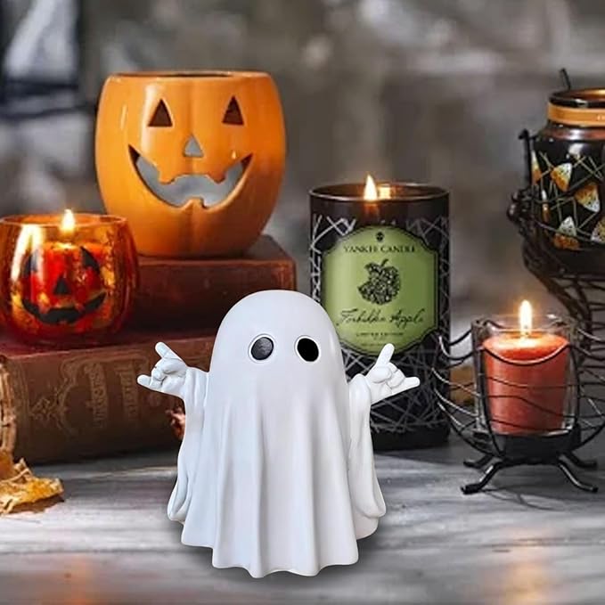 Halloween Ghost Figurine, Resin Cute Finger Ghost Statue, Funny Decor for Halloween Decorations Desk Indoor and Porch Spooky Home Decor