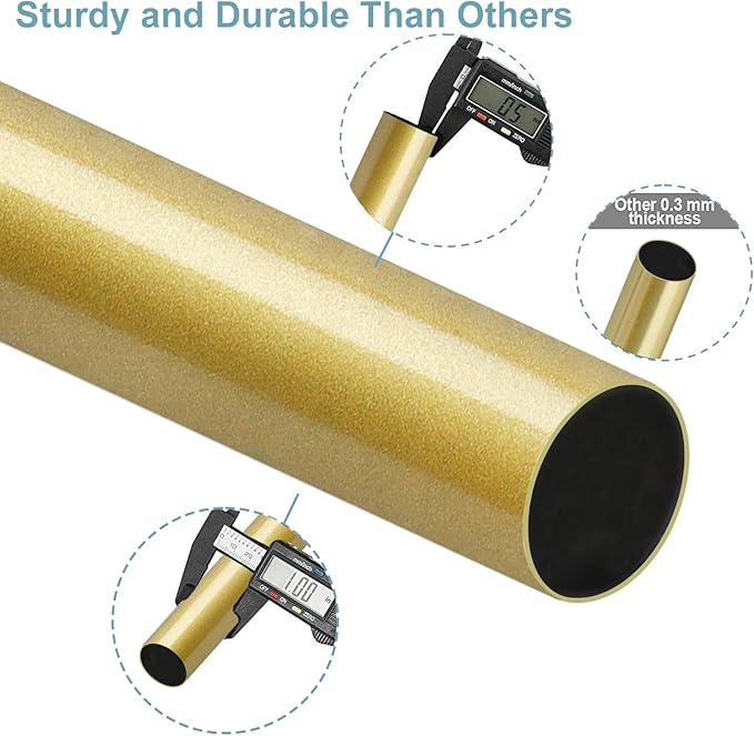 Curtain Rods for Windows 16 to 240 Inches Adjustable Length 1 Inch Diameter Window Curtain Rod with Aluminium Finials, Flash Gold