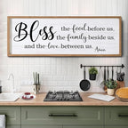 Bless the Food Before Us, the Family Beside Us, and the Love between us Framed Wall Art for Dining Room, 40''×15'' Holy Positive Religious Rustic Bible Verse for Christian God Jesus Christ Prayer