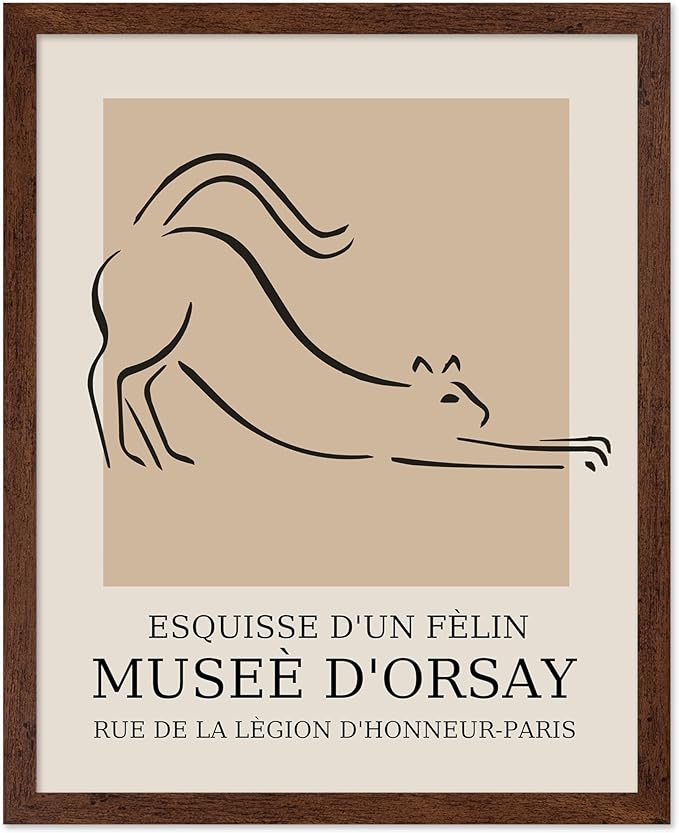 Poster Master Vintage Poster - Retro Minimalist Print - Gift for Artist, Housewarming - Cat, Line Drawing, Sketch, Abstract - Wall Decor for Living Room, Bedroom, 11x14 Brown Framed