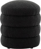 Furniliving Modern Round Ottoman, Soft Bedroom Ottoman Footstool Round Ottomans Stool for Living Room, Bedroom, Makeup Room, Black, Boucle