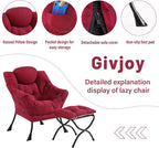 Lazy Chair and Ottoman, Large Accent Lounge Chair with Armrests and a Side Pocket, Modern Leisure Upholstered Sofa Reading Armchair with Footrest for Bedroom, Living Room, Dorm Rooms, Office