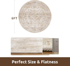 AMOAMI-6FT Round Rug-Rugs for Living Room-Vintage Soft Beige Rugs for Bedroom-Non Slip Circle Rug-Machine Washable Rug for Dining Room Living Room Bedroom Office Under Table