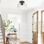 Industrial Semi Flush Mount Ceiling Light Oil Rubbed Bronze, 800 Lumen LED Bulb Included, Clear Glass Shade Ceiling Light Fixture, Light Fixture for Hallway Bathroom Bedroom, Hanging Light Fixtures