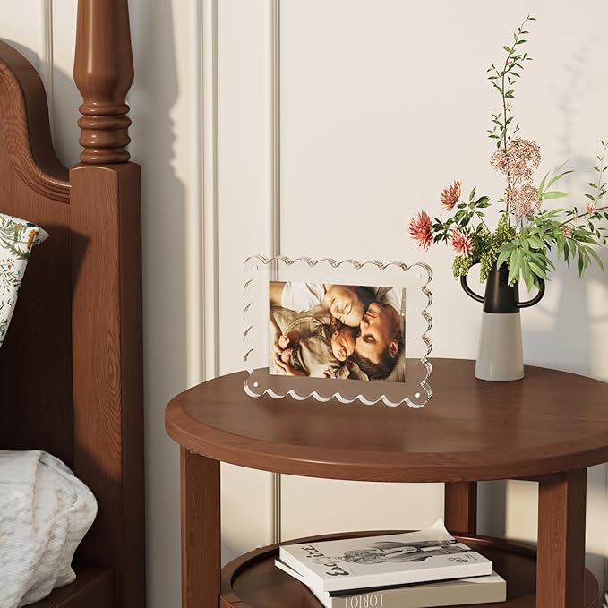 Opps Acrylic Picture Frame 4x6: 3 Pack Magnetic Picture Frames, Cute Wavy Double Sided Photo Frame, Clear Scalloped Picture Frame for Home Decor Display