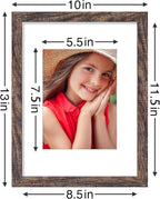 Vittanly 9x12 Picture Frames Set of 9, Shatter Resistant Plexiglass, Display 6x8 Pictures with Mat or 9x12 without Mat, Photo Frames for Wall or Tabletop, Engineered Wood, Brown