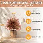 Artificial Topiary Ball Trees with Ground Spikes UV Resistant Faux Greenery Shrubs Fake Shrubs for Outdoors, Realistic Faux Plants Bushes for Garden Porch Yard Patio Decor (Red Green Cedar)