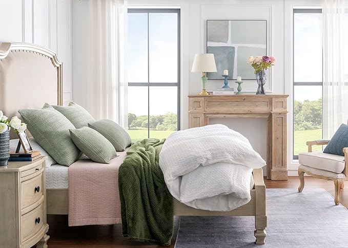 Sage Green Pillow Covers 18x18 Boho Throw Pillow Covers Set of 2 Decorative Pillow Shams Stone Washed Cotton Pillowcase for Couch Sofa Chair Bed Car