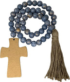 Fenisam 40" Handmade Farmhouse Bead Garland Wood with Tassel, Boho Chic Decorative String Beads Home Décor, Table Tiered Tray Country Wooden Accents (Ocean Mist Gold, Small)