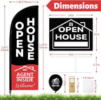 44 Pcs Open House Signs for Real Estate, Double Sided Open House Flag Kit, 7.6 x 5.4 Ft Black Banner Flag Poles Set for Outside, Directional Arrows Sign Stakes Balloons for Open House Supplies