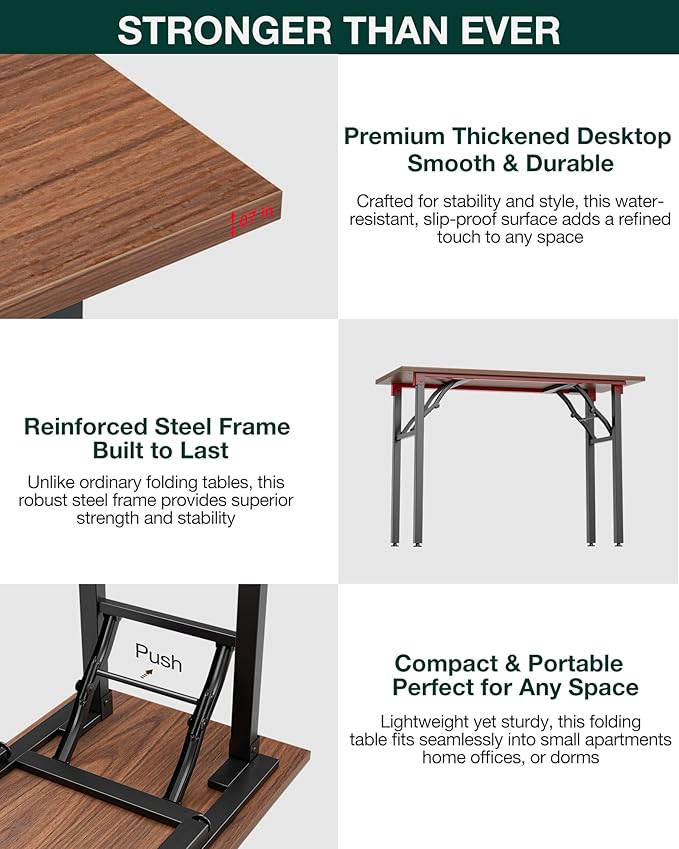 Frylr Small Folding Computer Desk – 35.8 Inch Portable Table for Craft and Study, Lightweight Desk for Small Spaces, Foldable Laptop Table Built-in AC/USB Outlets for Convenience, Dark Walnut