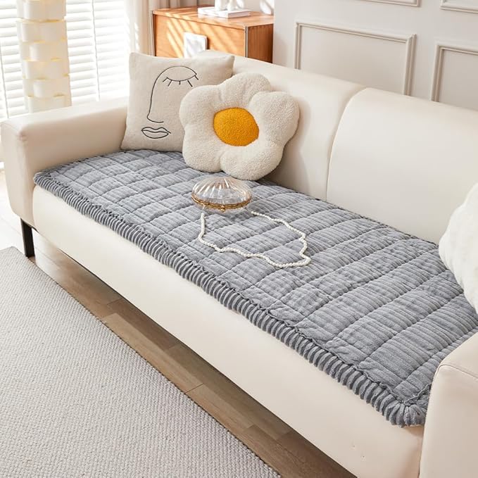 Couch Cover for Dogs Washable, Fuzzy Pet Couch Covers for 3 Cushion Sofa Pet Friendly, Non Slip Sofa Cover (Light Gray, 27.6" x 59"/70 x 150cm)