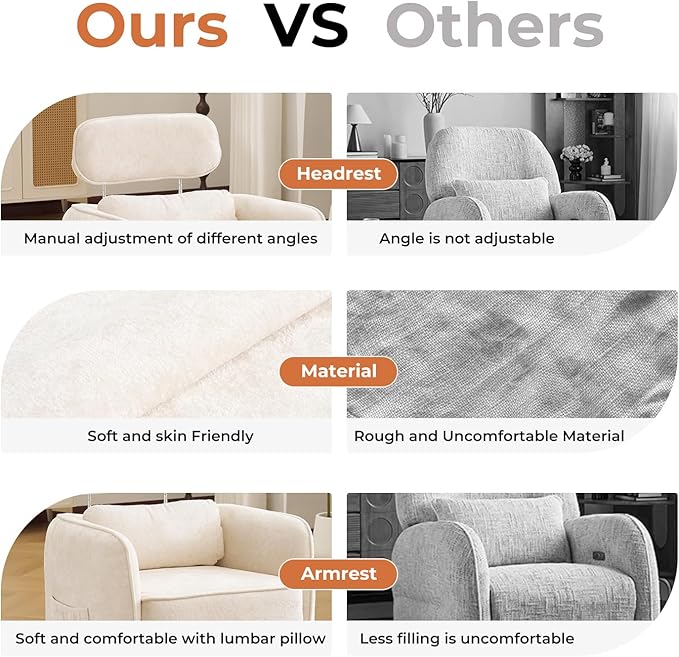 Modern 360° Swivel Accent Chair with Adjustable Headrest, Chenille Accent Chair for Living Room, Vanity Chair for Makeup，Swivel Barrel Chair with Lumbar Pillow, Comfy Barrel Armchair, Beige