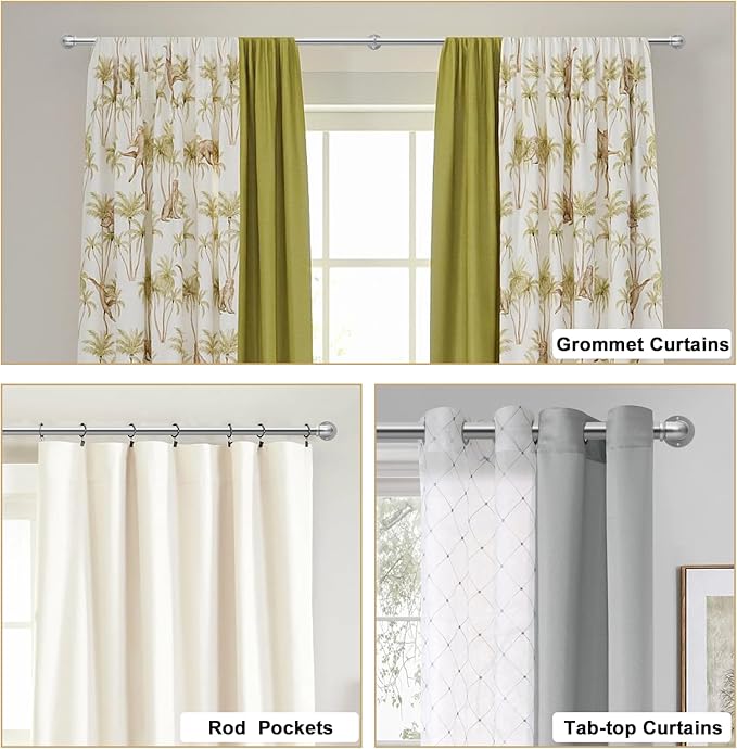 Silver Curtain Rods 18 to 45 in,Wraparound Curtain Rods,Adjustable Length,1 in Diameter Pipe,Wall or Ceiling Mounted,for Bedroom and Living Room (Silver 18” to 45”)