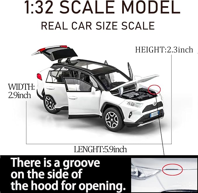 Model Car Compatible 1/32 RAV4 Toy Car Alloy Diecast Collectible Model with Light and Sound Toy Vehicle for Boys Kids Toddler Gift White Car