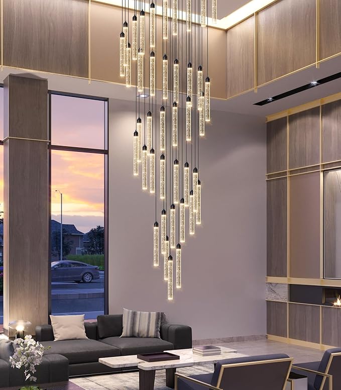 40-Lights High Ceiling Chandelier Modern LED Crystal Chandelier for Foyer Dimmable Spiral Crystal Chandeliers for Entryway Staircase Hallway Living Room Hanging Light Fixture