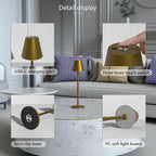 LED CordlessTable Lamp,4000mAh Rechargeable Battery Desk lamp,3 Level Brightness Portable Night Light, Minimalist Design, for Couple Dinner/Coffee Table/Restaurant/Bedroom(Bronze)