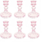 Glass Candlestick Holder,Striped Taper Candle Holders,Set of 6 Candle Stand for Table Centerpieces, Home Decor,Weddings,Festival and Parties (Pink Stripe Pattern)