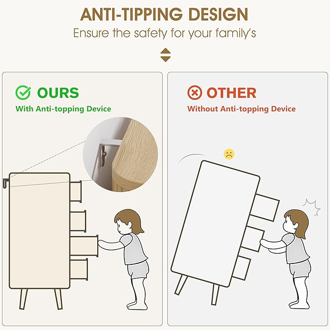 Alohappy Fluted 5 Drawers Dresser for Bedroom, 48" Tall Mid Century Modern Chest of Drawers with Curved Profile Design, Wood Storage Dressers for Closet Bedroom, Living Room, Hallway, Entryway