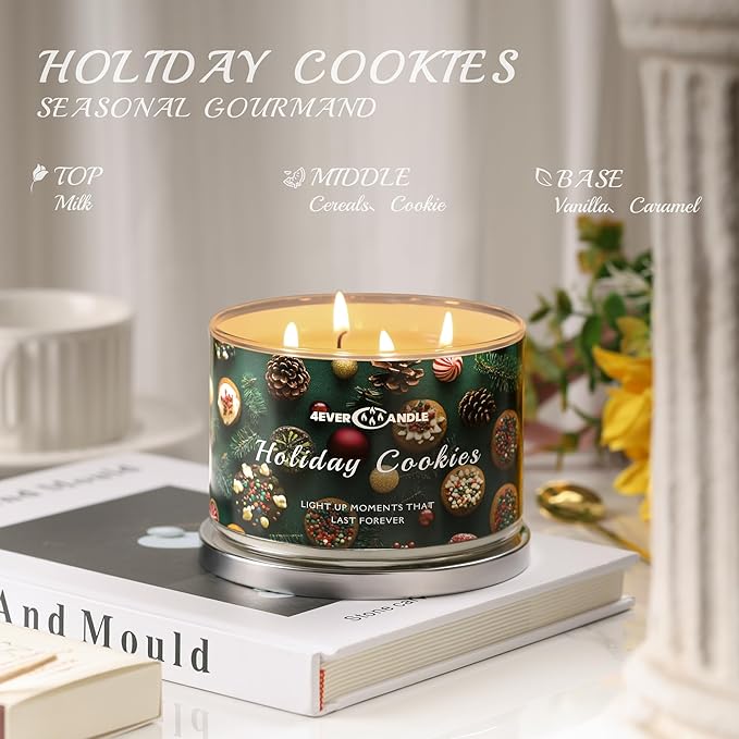 Over 50 Hours Jar Candle - 4-Wick Long-Lasting Scented Candles, 18oz Natural Soy Wax Candle for Home, Candle Gifts for Women & Men, Holiday Cookies