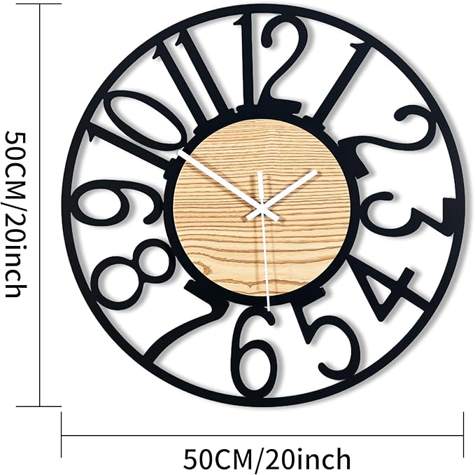 20inch/50cm Wall Clocks for Living Room Decor,Wall Clocks Battery Operated,Modern,Silent,Non Ticking,Large,Wall Clock for Dining Room,Bedroom,Kitchen (Wooden Arabic Numerals, 20 inches)