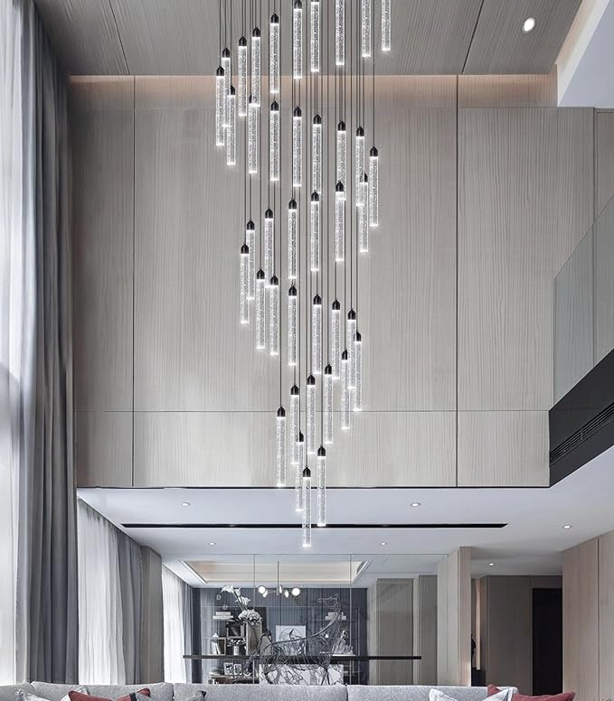 40-Lights High Ceiling Chandelier Modern LED Crystal Chandelier for Foyer Dimmable Spiral Crystal Chandeliers for Entryway Staircase Hallway Living Room Hanging Light Fixture