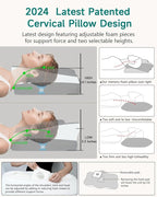 Cervical Pillow for Neck & Shoulder Pain Relief - Adjustable Ergonomic Pillow with Cooling Pillowcase,Memory Foam Pillow Fit for Side, Back & Stomach Sleepers(Gray-White)