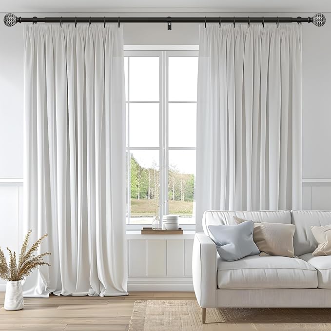 2 Pack Black Curtain Rods for Windows 48 to 84 Inch,1'' Diameter Drapery Rods with Leaf Pattern Finials,Decorative Adjustable Heavy Duty Curtain Rods Set,36-88''