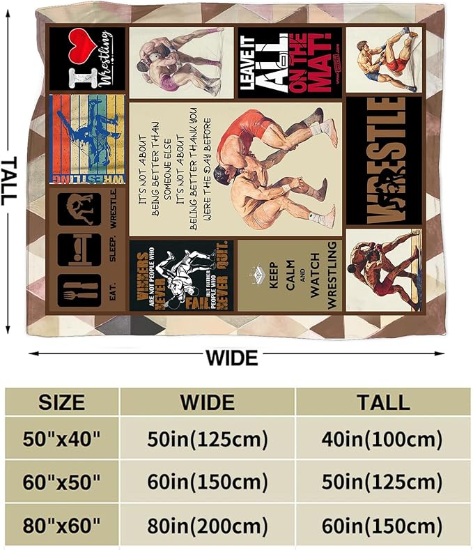 Wrestling Blanket for Boys Girls Women Men Wrestle Gifts Sports Throw Blanket Plush Cozy Flannel Fleece Fuzzy Blankets 60"X50"