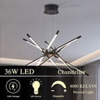 Kinglong Modern Led Ceiling Light Dimmable Black Chandelier Embedded Installation Fixture,Sputnik Pendant Light Pluggable New Art Lamp for Kitchen,Living Room Decoration Easy to Install(12 Heads)