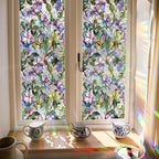 Window Film, Decorative Purple Flowers Stained Static Glass Window Clings Stickers for Home Office Living Room Bedroom Glass Windows Door Decor 16.93 x 39.37 Inches