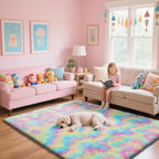 Rainbow Fluffy Rug Shaggy Area Rug, 6x9 Area Rugs for Girls Bedroom, Big Soft Shaggy Bedside Non-Slip Plush Dorm Nursery Kids Carpet Home Decor Aesthetic
