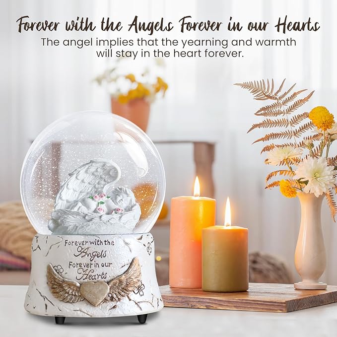Fall Indoor Decor Angel Statue, Healing Angel Figurines for Women, Thanksgiving Gift Ideas,Resin Angel Statue Music Snow Globe Cat Dog Pet Memorial Gifts, pet Loss Sympathy Gift