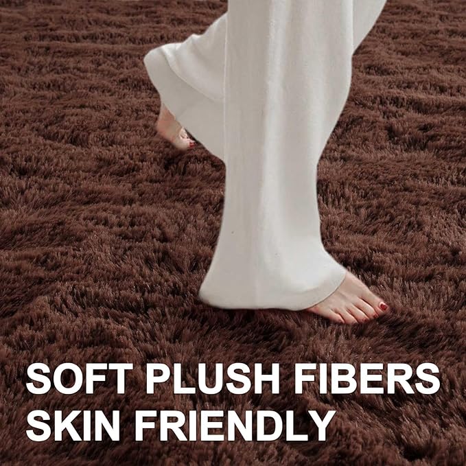 5x7 Ft Brown Shag Rugs for Bedroom Living Room, Ultra Soft Fluffy Furry Area Rug for Indoor Floor, Aesthetic Carpet for Home Decor