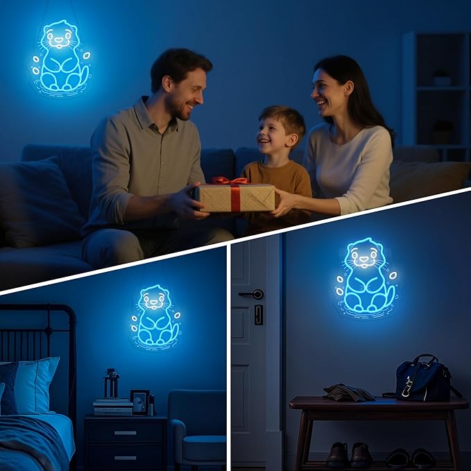 Sea Otter Neon Sign - Unique Wall Decor for Kids Bedroom, Gifts for Otter Lovers & Boys Girls, USB-Powered Energy-Efficient Art with Hanging Kit