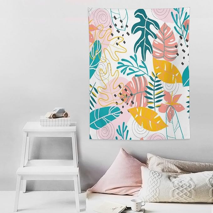 ICMOLYYENLO Tropical Green Leaves Tapestry, Exotic Leaves Beautiful Bedroom Wall Hanging, Floral Poster Blanket for Bedroom Living Room Dormitory Apartment 60x80 Inch