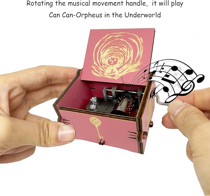 Youtang Music Box Engraved Wooden Gifts Mini Musical Box Play Dreaming for Birthday/Anniversary/Valentine's Day/Christmas (Hand Crank, Pink)