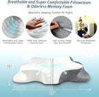 Cervical Neck Pillow for Pain Relief Sleeping, Contour Memory Foam Pillows, Ergonomic Side Sleeper Pillows for Adults, Cooling Orthopedic Neck Support Pillow for Back Stomach Sleepers