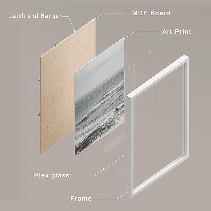 SIGNWIN Framed White Minimal Ocean Beach Seashore Coastals Wall Art, Set of 4 Landscape Colorful Wall Decor Prints, Nature Wilderness Wall Décor for Living Room, Bedroom - 11"x14" White