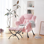 Plush Lazy Chair and Ottoman, Large Contemporary Accent Lounge Chair with Armrests and a Side Pocket, Modern Leisure Upholstered Sofa Reading Armchair with Footrest for Bedroom, Living Room