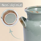 Quoowiit Ceramic Rustic Farmhouse Vase, Distressed Decorative Flower Vases for Home Decor, Ideal Shelf Decor, Green Boho Vase for Living Room Bedroom Kitchen Office Centerpiece Table Decorations