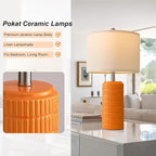 PoKat 23" Orange Table Lamps Decor for Living Room Set of 2, Modern Living Room Lamps for End Table, Ceramic Table Lamps for Bedroom, Contemporary Nightstand Lamps for Home Bedroom Decor