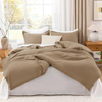 Litanika Comforters Taupe Oversized King Size, 3 Pieces Lightweight Solid Bedding Set & Collections, All Season Fluffy Bed Set (120x98In Comforter & 2 Pillowcases)