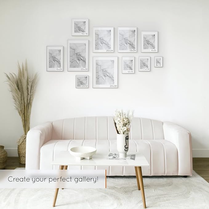 Homeforia Poster Silver Frame 24x36, High End Metal 24 x 36 Large Picture Frame with Mat 20 x 30 Photo, 24x36 Silver Frames Matted to 20x30 Print, 36x24 Thin Frames, Tempered Glass, Wall Kit, Set of 1