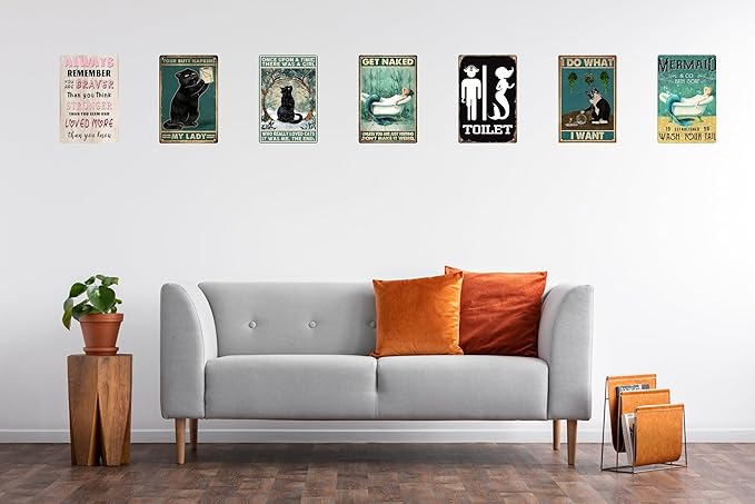 Funny Black decor cat Poster Metal poster cat Home Décor,Bathroom Accessories Metal Retro Vintage Tin Sign Bar 12 X 8 Inch